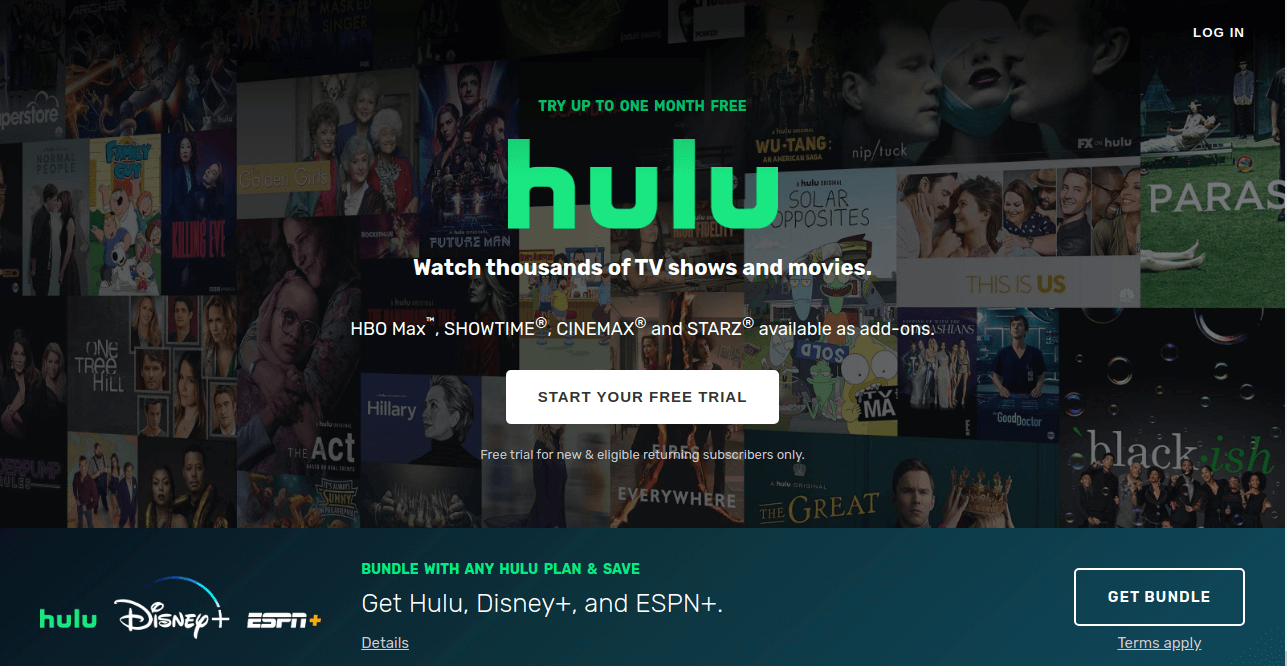 Hulu Home Page